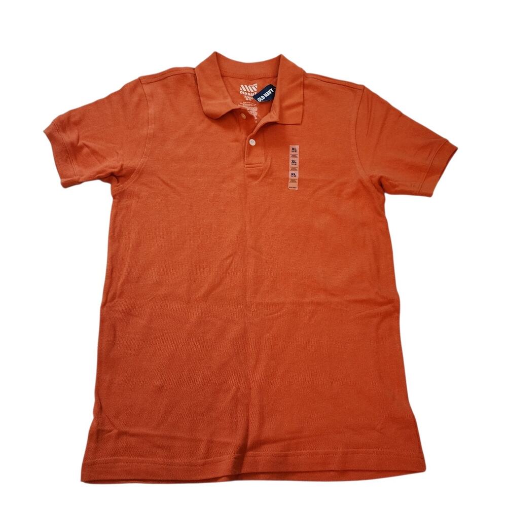 Old Navy Boys Polo Shirt Size XL 14-16 Orange Woven Knit Short Sleeve 1/4 Button